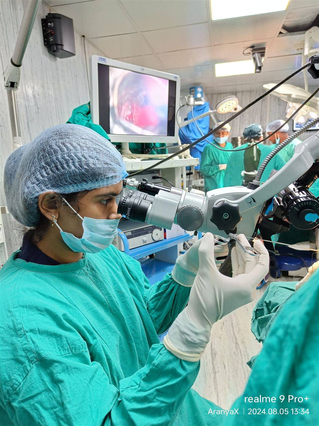 Dr. Namrata Chakraborty performing endoscopic ear surgery